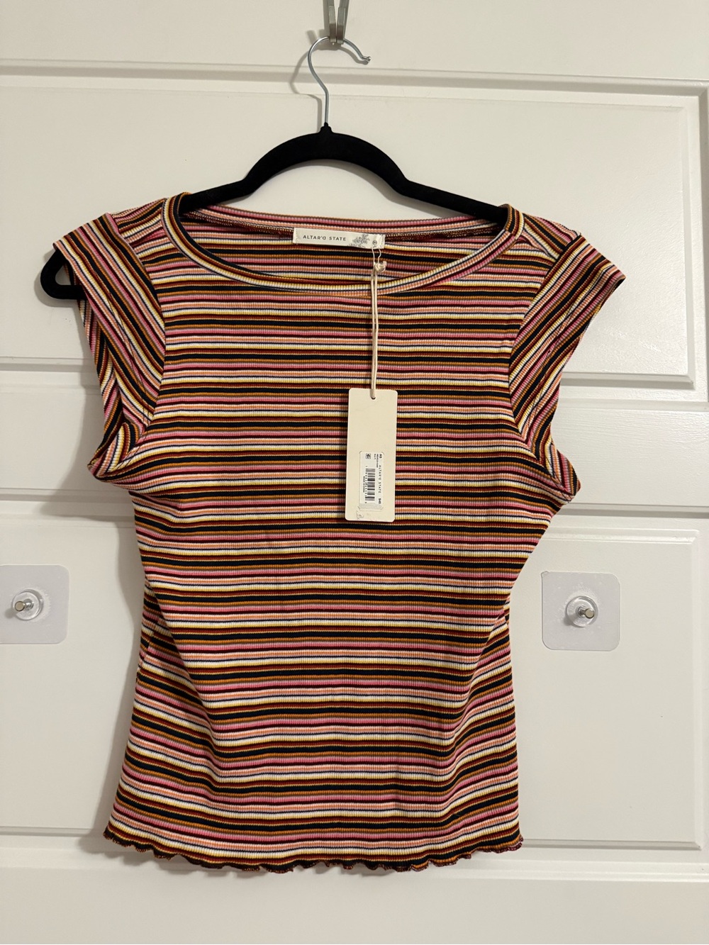NWT Altar'd State Striped Cap-Sleeve Ribbed Top in Multi-Color
